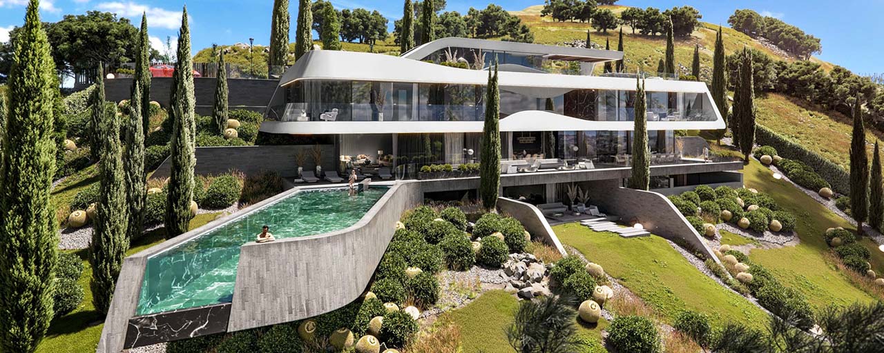 Spectaculaire design nieuwbouwvilla te koop met panoramisch uitzicht op de golf, het meer, bergen en de zee, in een gated golfresort in Benahavis - Marbella
