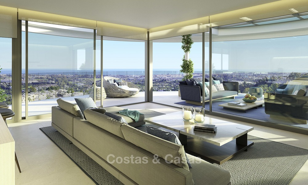 Nieuwe eigentijdse luxe appartementen te koop, met een uitzonderlijk uitzicht op zee, golf en bergen, Benahavis - Marbella. Laatste units. 11917