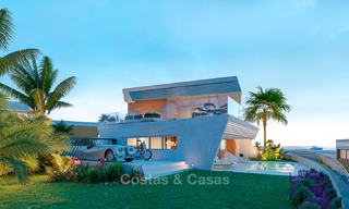Prachtige nieuwe eigentijdse schakelvilla´s met uitzicht op zee te koop, in een prestigieus resort - Mijas Costa, Costa del Sol 7623 