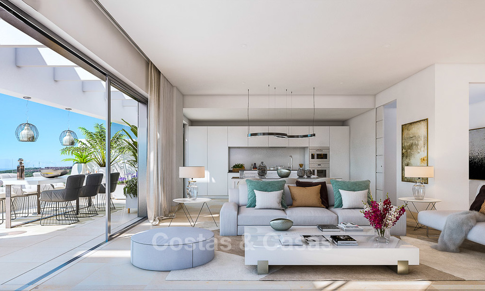 Gloednieuwe moderne appartementen te koop, met zeezicht, naast een topklasse 18-holes golfbaan, Estepona 8060