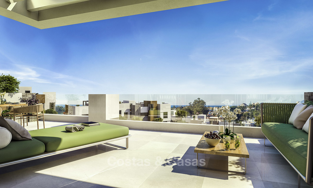 Gloednieuwe moderne luxe appartementen met prachtig zeezicht koop, eerstelijns golf positie, Marbella. Opgeleverd. 11609