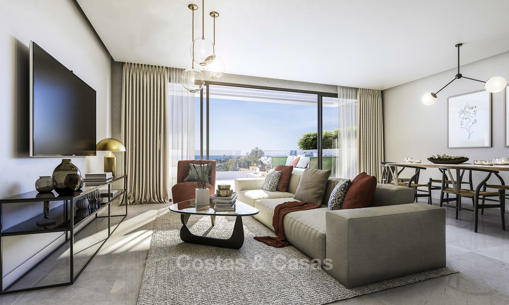 Gloednieuwe moderne luxe appartementen met prachtig zeezicht koop, eerstelijns golf positie, Marbella. Opgeleverd. 11610
