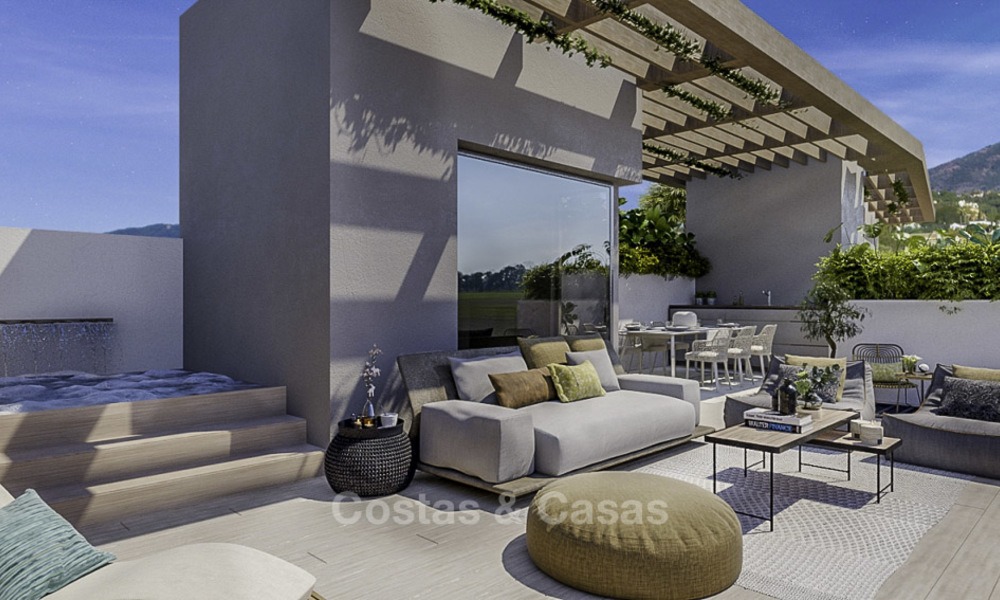 Nieuwe, moderne halfvrijstaande luxewoningen met prachtig zeezicht te koop in de Golfvallei, Benahavis, Marbella 12969