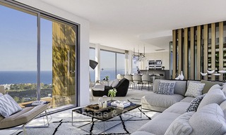 Nieuwe, moderne halfvrijstaande luxewoningen met prachtig zeezicht te koop in de Golfvallei, Benahavis, Marbella 12972 