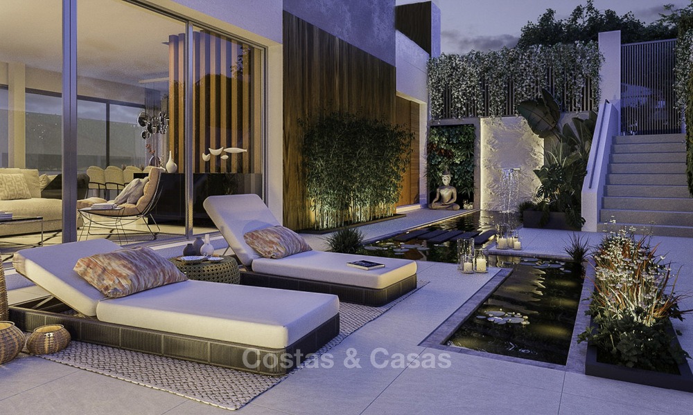 Nieuwe, moderne halfvrijstaande luxewoningen met prachtig zeezicht te koop in de Golfvallei, Benahavis, Marbella 12976