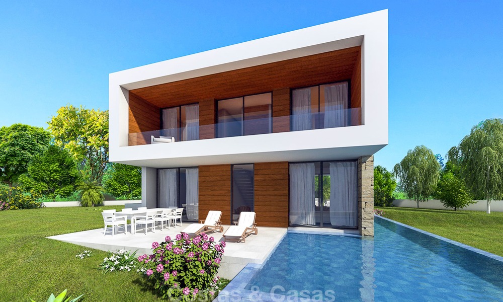Nieuwe milieuvriendelijke moderne luxe villa met open zeezicht te koop, op loopafstand van het strand, Estepona 14100