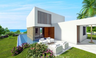 Nieuwe milieuvriendelijke moderne luxe villa met open zeezicht te koop, op loopafstand van het strand, Estepona 14101 