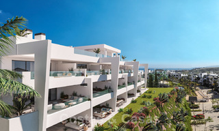 Elegante, nieuwe moderne appartementen met panoramisch berg- en zeezicht te koop in de heuvels van Estepona 27724 