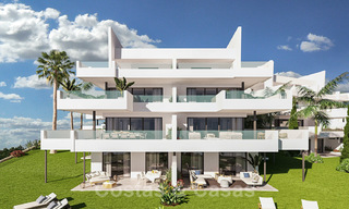 Elegante, nieuwe moderne appartementen met panoramisch berg- en zeezicht te koop in de heuvels van Estepona 27725 