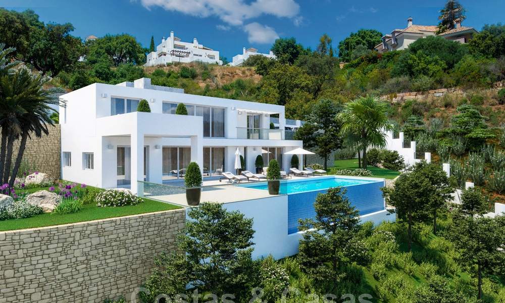 Moderne nieuwbouw villa met prachtig berg- en zeezicht te koop in de heuvels van Marbella Oost 24455