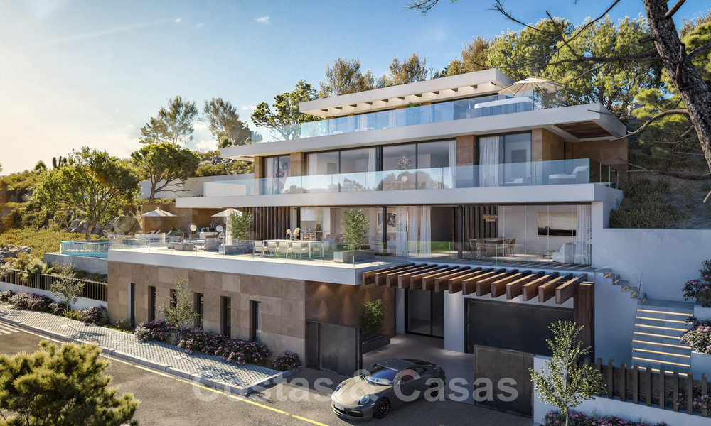 Bouwgronden voor nieuwbouw villa’s met spectaculair uitzicht op de golf, het meer, bergen en de zee tot aan Afrika, in een afgeschermd golfresort te koop in Benahavis - Marbella 32423