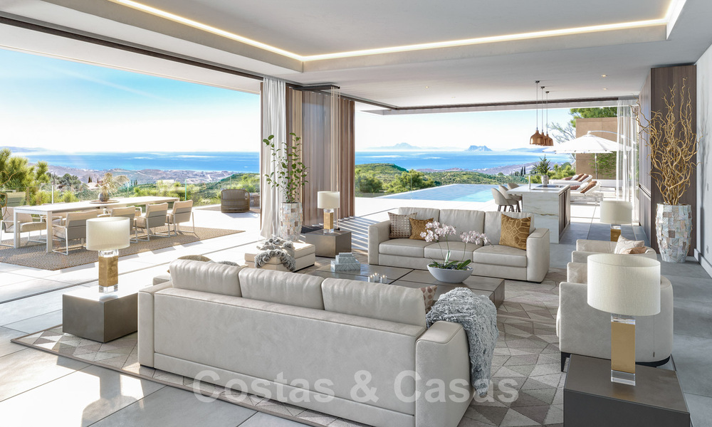 Bouwgronden voor nieuwbouw villa’s met spectaculair uitzicht op de golf, het meer, bergen en de zee tot aan Afrika, in een afgeschermd golfresort te koop in Benahavis - Marbella 32426