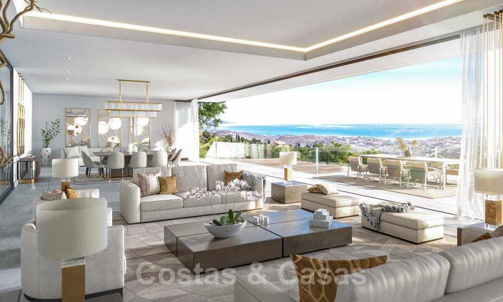 Bouwgronden voor nieuwbouw villa’s met spectaculair uitzicht op de golf, het meer, bergen en de zee tot aan Afrika, in een afgeschermd golfresort te koop in Benahavis - Marbella 32429