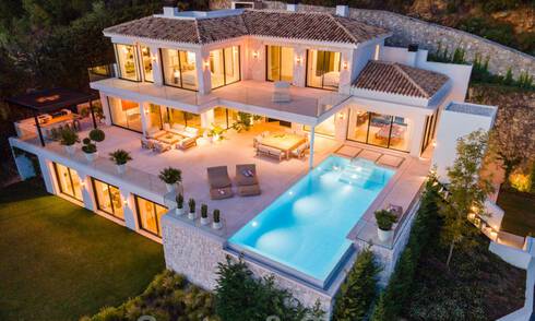 Moderne mediterrane design villa te koop met panoramisch zeezicht in Cascada de Camojan, Golden Mile, Marbella 34316