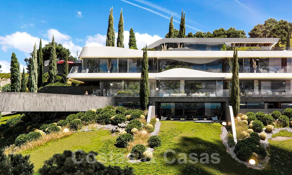 Spectaculaire design nieuwbouwvilla te koop met panoramisch uitzicht op de golf, het meer, bergen en de zee, in een gated golfresort in Benahavis - Marbella 36632