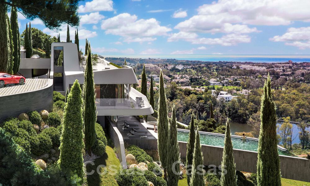 Spectaculaire design nieuwbouwvilla te koop met panoramisch uitzicht op de golf, het meer, bergen en de zee, in een gated golfresort in Benahavis - Marbella 36636