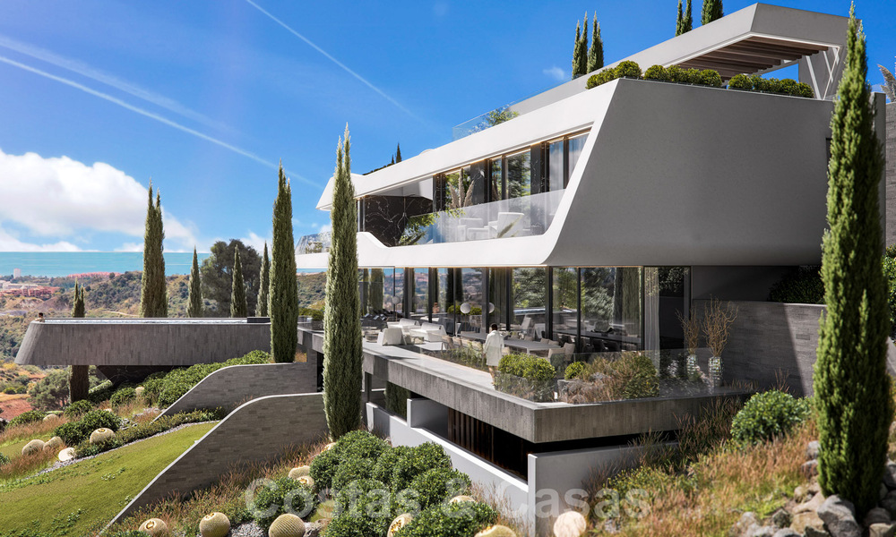 Spectaculaire design nieuwbouwvilla te koop met panoramisch uitzicht op de golf, het meer, bergen en de zee, in een gated golfresort in Benahavis - Marbella 36639