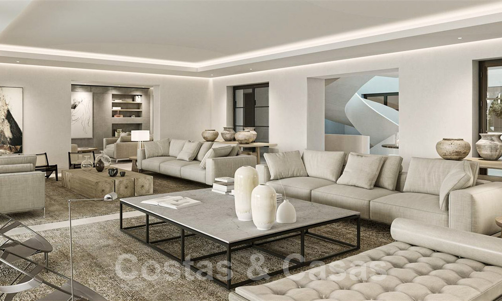 Perceel met project en vergunning voor een majestueuze, eigentijdse mediterrane luxevilla te koop met adembenemend zeezicht in het exclusieve Cascada de Camojan in Marbella 38049