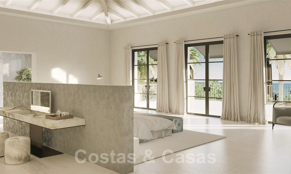 Perceel met project en vergunning voor een majestueuze, eigentijdse mediterrane luxevilla te koop met adembenemend zeezicht in het exclusieve Cascada de Camojan in Marbella 38052