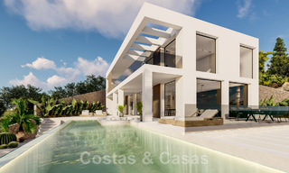 Nieuwe designervilla te koop, met panoramisch zeezicht in een rustige omgeving op loopafstand van het strand in Manilva, Costa del Sol 48059 