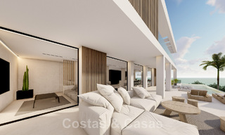 Nieuwe designervilla te koop, met panoramisch zeezicht in een rustige omgeving op loopafstand van het strand in Manilva, Costa del Sol 48068 