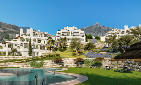Hedendaagse appartementen in een Andalusische stijl te koop met panoramisch uitzicht naar zee toe in de golfvallei van Nueva Andalucia, Marbella 51631