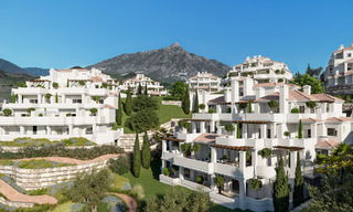 Hedendaagse appartementen in een Andalusische stijl te koop met panoramisch uitzicht naar zee toe in de golfvallei van Nueva Andalucia, Marbella 51640 