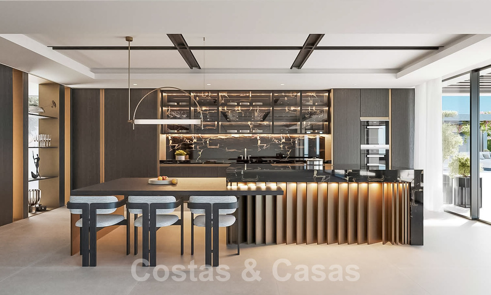 Bouwperceel met een project voor een innovatieve designervilla te koop op eerstelijns golf, in een afgesloten en beveiligde woonwijk in Nueva Andalucia, Marbella 62561