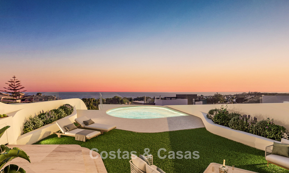 Nieuwe, grote designappartementen met golf- en zeezicht in een avant-garde bouwstijl te koop in Oost Marbella 776192