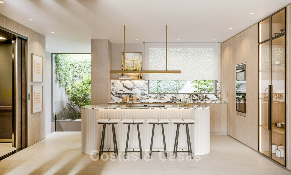 Nieuwe, grote designappartementen met golf- en zeezicht in een avant-garde bouwstijl te koop in Oost Marbella 776195