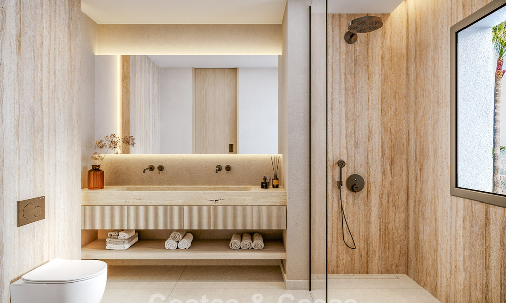 Nieuwe, grote designappartementen met golf- en zeezicht in een avant-garde bouwstijl te koop in Oost Marbella 776197