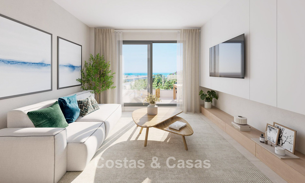 Nieuwe, hedendaagse appartementen met panoramisch zeezicht te koop in Mijas Costa, Mijas 792747
