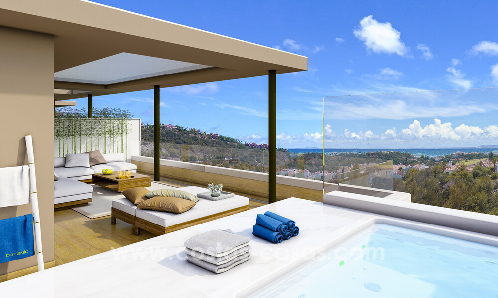 Moderne luxe appartementen te koop met zeezicht in Botanic, een beveiligde urbanisatie in Benahavis - Marbella 805480